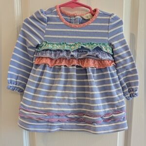 Matilda Jane Under Blue Skies Ruffle Striped Blue Dress Size 12M Cottagecore